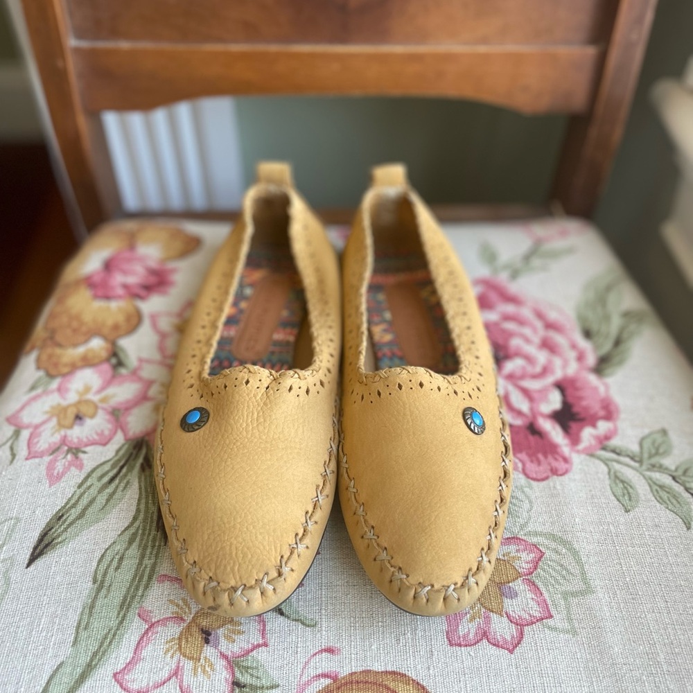 Leather Southwest Moccasins Women’s 7 | Aztec Slip-On Flats Hush Puppies Desert